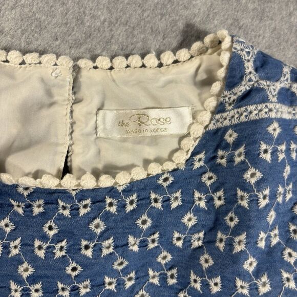 The Rose Embroidered Feminine Coquette Light Blue Top Women's Made in Korea - Picture 7 of 9